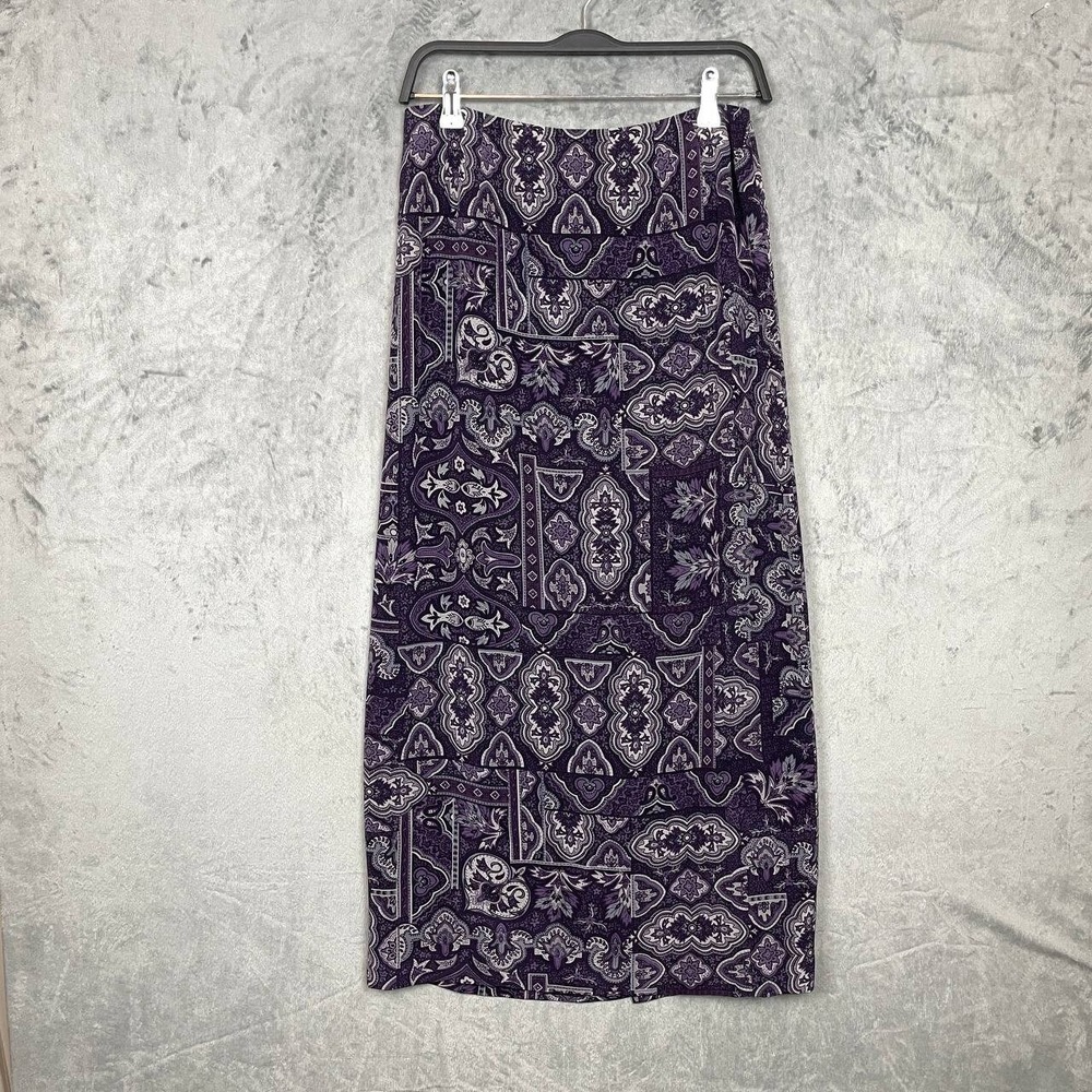 Vintage Y2K Silk Paisley Maxi Skirt Purple Whimsigoth Boho Baroque Grunge Medium